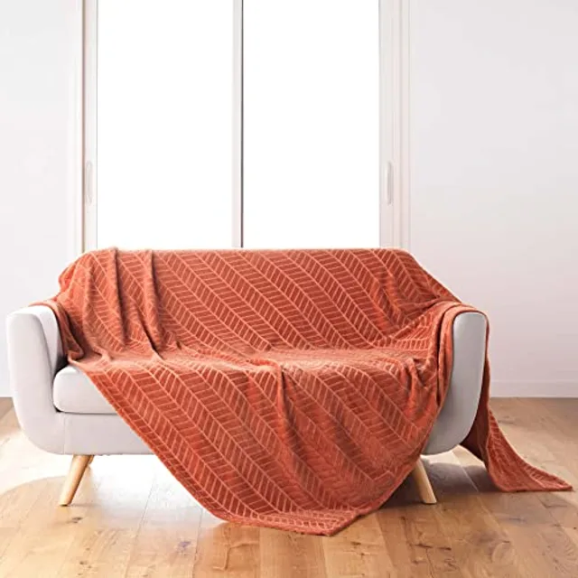 Plaid Flanelle Uni ""arya"" 180x220cm Terracotta - Paris Prix Orange