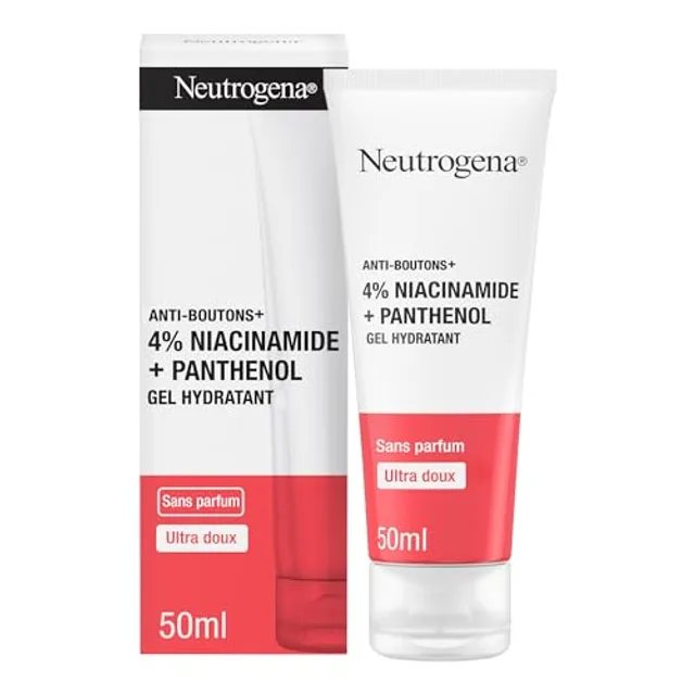 Neutrogena Gel hydratant anti-boutons + 4 % de niacinamide + panthénol (50 ml) – Sans parfum pour un soin