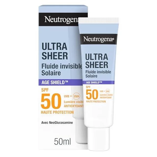 Neutrogena – Fluide Solaire Invisible Ultra Sheer Anti-Âge SPF 50 UVB + UVA (50 ml) – Crème solaire visage