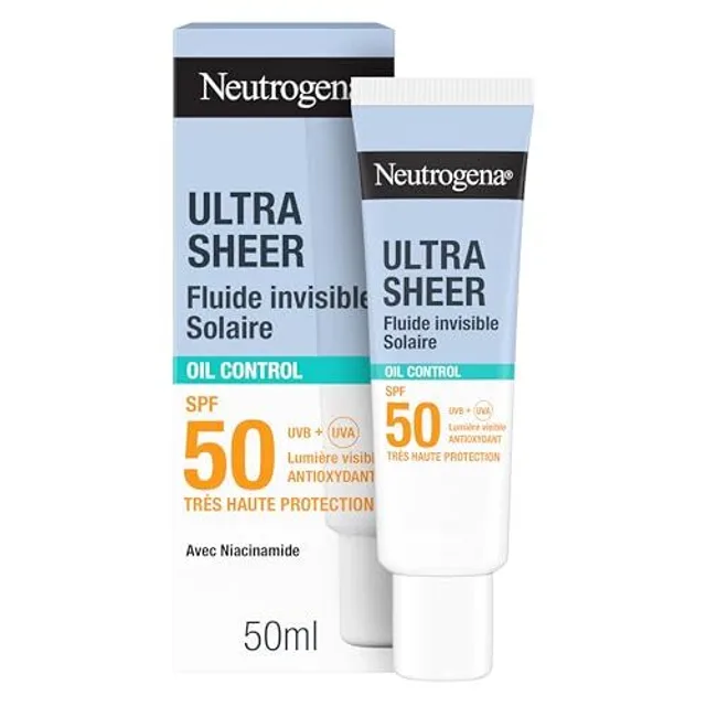 Neutrogena – Fluide Solaire Invisible Ultra Sheer Oil Control SPF 50+ UVB + UVA (50 ml) – Crème solaire