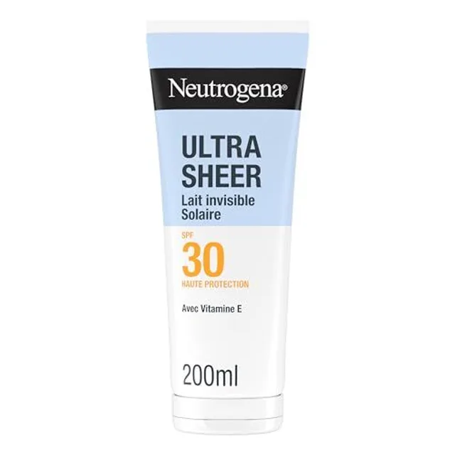 Neutrogena – Lait Solaire invisible Ultra Sheer SPF 30 UVB + UVA (200 ml) – Crème solaire visage et corps