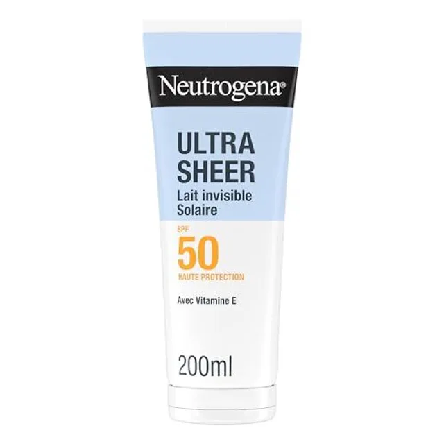 Neutrogena – Lait Solaire Invisible Ultra Sheer SPF 50 UVB + UVA (200 mL) – Crème solaire visage et corps