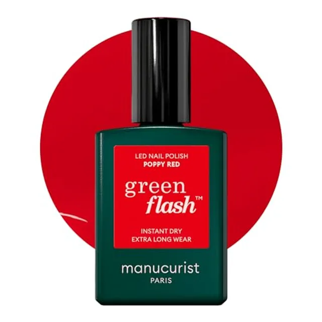 Manucurist Vernis Semi Permanent Rouge Vif Orangé Green Flash - Vernis à Ongles Gel Poppy Red - Vernis