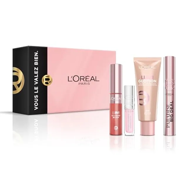 Coffret Maquillage Natural Glow L'Oréal Paris – 4 produits - Mascara Big Deal, Enlumineur Lumi Glotion, Lumi