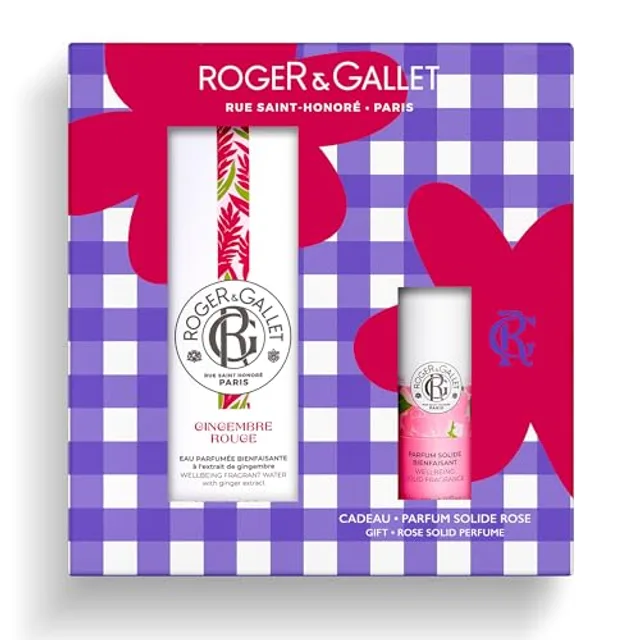 RogerGallet - Coffret Femme Gingembre Rouge et Rose - Eau de Parfum Femme Energisant et Parfum Solide - Avec