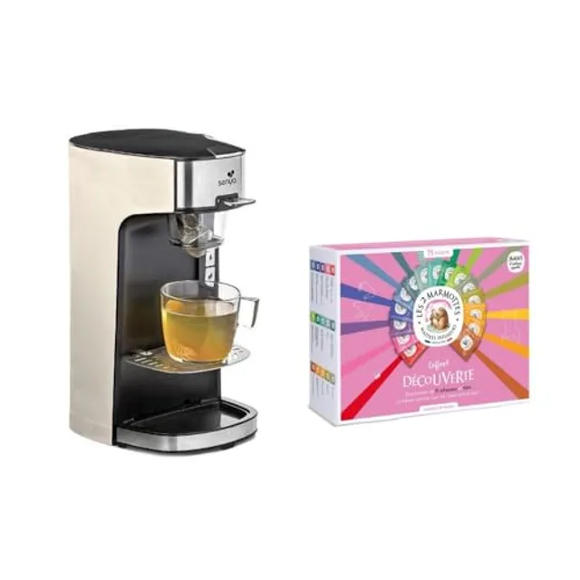 SENYA Pack Machine à thé crème + Coffret découverte ""Les 2 Marmottes"" - 72 sachets