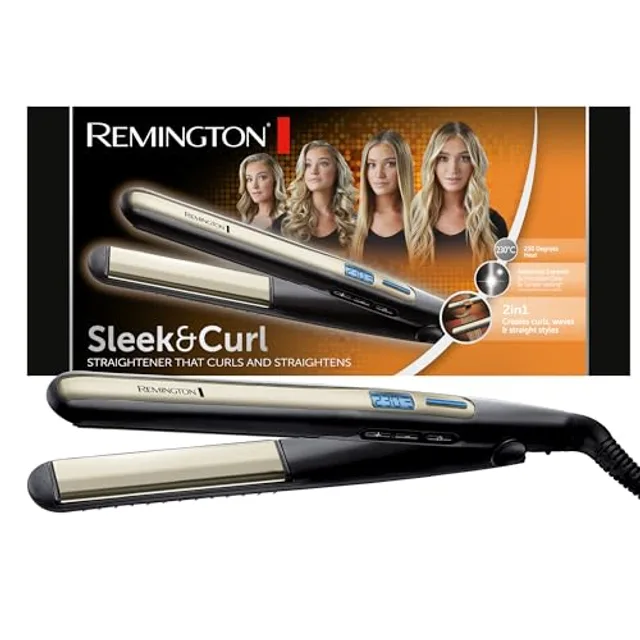 Remington S6500 Fer à Lisser, Fer à Boucler, Lisseur, Boucleur Sleek & Curl, Plaques XL Advanced Ceramic