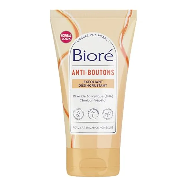 BIORÉ EXFOLIANT ANTI-IMPERFECTIONS AU CHARBON - soin exfoliant anti-boutons à l'Acide Salicylique - nettoie