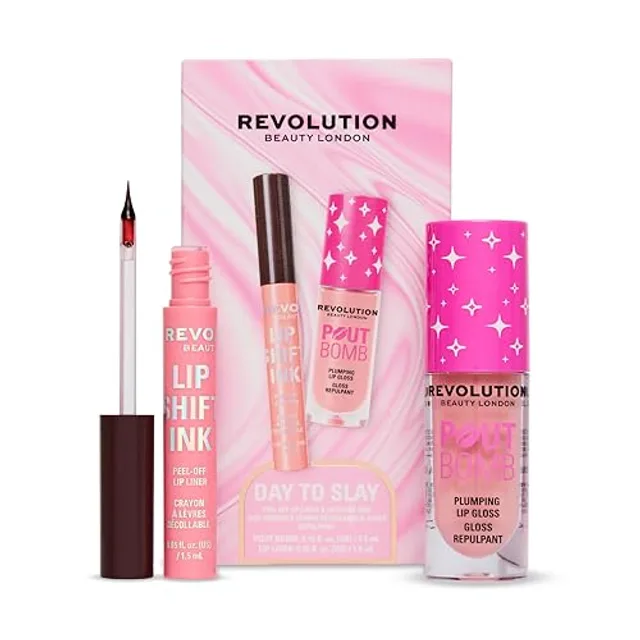 Revolution Day To Slay duo crayon & gloss, Nude & Candy Pink | Lip liner peel-off & gloss repulpant, lèvres