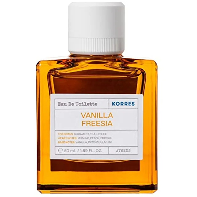 KORRES Eau de Toilette Vanille Freesia pour Femme, 88% d'Origine Naturelle, Flacon Verre Ambré, Parfum Floral
