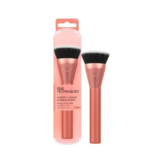 Real Techniques Snatch + Sculpt Contour Makeup Brush, For Liquid & Cream Contour & Bronzer, Flat Top & Oval