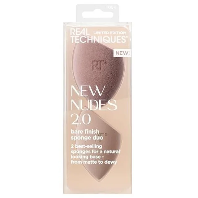 Real Techniques New Nudes Bare Finish Sponge Duo, Beauty Sponges for Liquid Foundation, Skin Tint &
