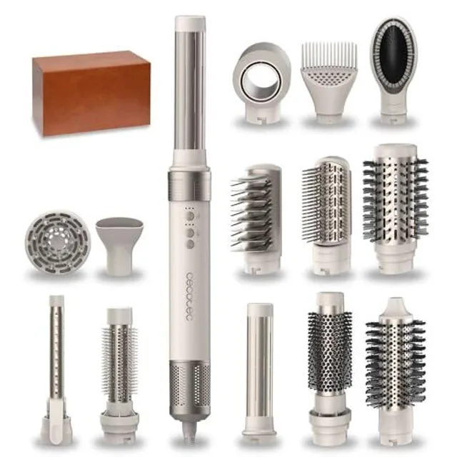 Cecotec Brosse Soufflante avec 14 Têtes, Technologie Coanda CeramicCare 14in1 AirGlam Champagne. Brosse
