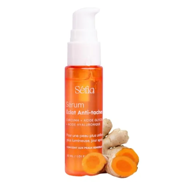 Séfia - Sérum visage anti-imperfections 30 ml - Curcuma + Vitamine C + Acide glycolique (AHA) - Aide à