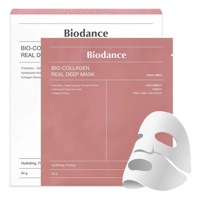 Biodance Bio Collagen Masque Visage Profonde, 4 Feuilles, 34g, Hydratant et Raffermissant avec Acide